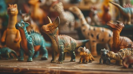 Wall Mural - Vintage Leather Toy Animals in Warm Tones Under Natural Light - Close-Up Shot with Nostalgic Charm