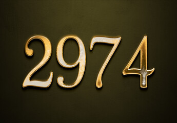 Old gold effect of 2974 number with 3D glossy style Mockup.