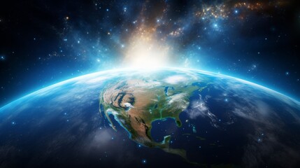 Wall Mural - A captivating view of Earth showcasing North America against a stunning cosmic backdrop, highlighting our planet's place in the universe and evoking a sense of awe and wonder.