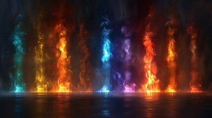 Chakra Symbols Overlay Seven vibrant chakra symbols aligned vertically, each glowing with a soft light on a tranquil gradient background, ideal for spiritual text overlays