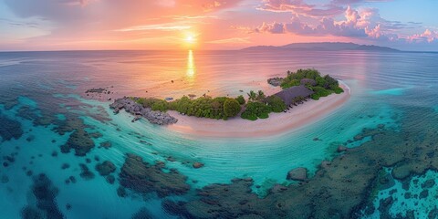 Wall Mural - Aerial View of a Tropical Island at Sunset