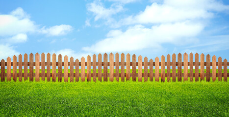 Sticker - Wooden fence and green grass outdoors, banner design