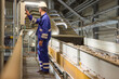 © Martin Mecnarowski - A technician wearing blue overalls and a white helmet operates machinery at an industrial recycling facility where he manages the sorting and processing of refuse-derived fuel (RDF) on a conveyor belt