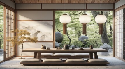 Poster - Modern kitchen design with japanese scandi fusion interior style for contemporary homes
