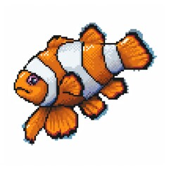 Wall Mural - Clownfish 8-bit cartoon isolated whitebackground 