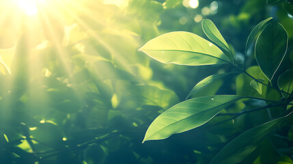 Wall Mural - A beautiful fresh green leaf highlighted by the sun. The plant has a beautiful expressive structure.