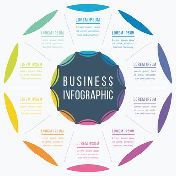 Infographic design 10 steps, objects, elements or options business information circle infographic template