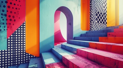Poster - Colorful geometric patterns on a modern staircase