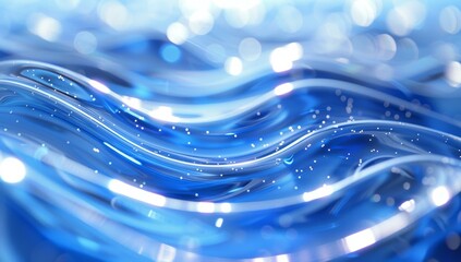 Poster - A close up of a blue liquid with bubbles and waves. AI.