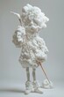 © Nikolay - A sculpture of a white fluffy character holding an umbrella and brush. AI.