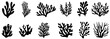 © Oksana Kalashnykova - Seaweed silhouettes, coral black icon. Abstract organic shape, underwater plant, matisse element, cute sea doodle. Cartoon marine floral set isolated on white background.