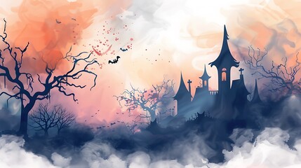 Canvas Print - halloween, moon, house, night, castle, bat, vector, pumpkin, silhouette, cartoon, autumn, holiday, haunted, illustration, horror, scary, tree, spooky, dark, bats, ghost, cat, art, design, october, wit