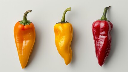 Poster - Three mini paprika peppers on white background