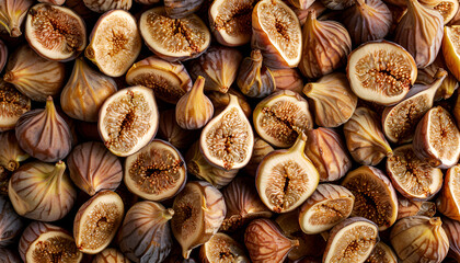 Wall Mural - Many tasty dried figs as background, top view