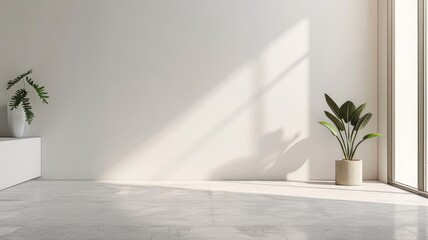 Wall Mural - Minimalist room with sunlight casting shadows, plants in pots