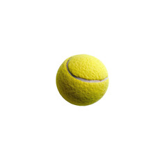 Close-up of a single yellow tennis ball isolated on transparent background, perfect for sports and recreation themes.