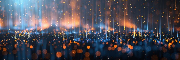 Fototapete - Abstract digital background with glowing lights and cityscape, data transfer concept. representing the power of technology in the style of data science.
