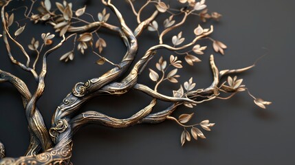 Wall Mural - Tree with intertwined branches and hand-shaped leaves, representing the strength and connection of friendships.