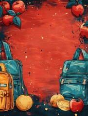 Back to School Apples and Backpacks Illustration.