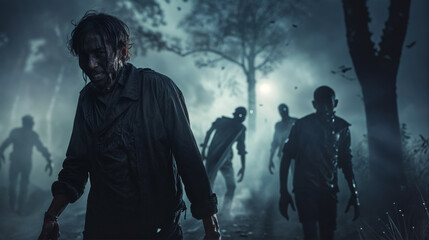 A group of zombie walking in the night