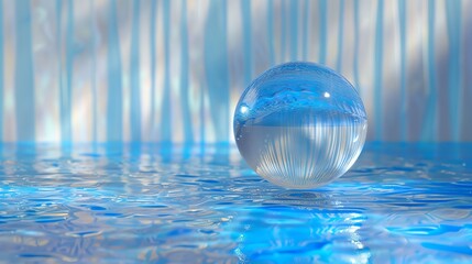 Poster - 3D rendering of a clear glass sphere sitting on a reflective surface.