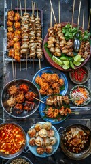 Wall Mural - Vibrant Colors of Isaan Street Food: A Burst of Flavor and Culture in Ultra Photo Realistic Display