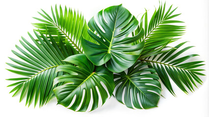 Tropical leaves on a white backdrop - the composition.
