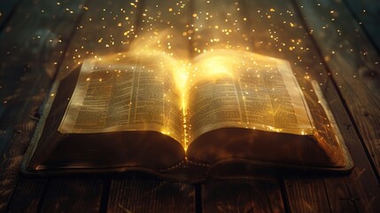 Poster - A book with magical lights radiating from its pages, suitable for fantasy or mystical themes
