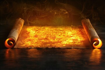 Poster - A rolled-up piece of parchment sits on a table, ready to be unrolled and read