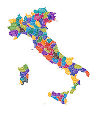 Wall Mural - Italy shape. Country word cloud with region division. Italy colored illustration. Region names cloud. Vector illustration.