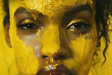 Poster - A woman wearing yellow face paint, possibly for a festival or celebration