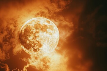 Poster - Full moon shining through clouds, great for night or celestial themed images