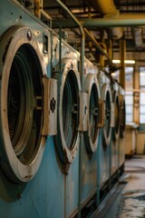 Poster - Row of industrial washing machines in a manufacturing facility