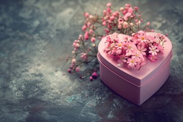 Aufkleber - A pink heart-shaped box filled with fresh flowers, perfect for gift-giving or romantic occasions