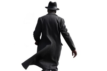 Poster - A man wearing a long coat and hat walks along, possibly on a journey or heading to an unknown destination