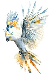 Wall Mural - A colorful watercolor painting of a cockatoo flying, great for use on greeting cards or as a decorative piece