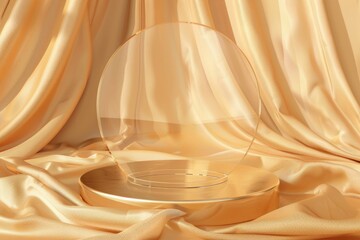 Aufkleber - A clear glass bowl sits on top of a gold cloth, perfect for use as a decorative accent or centerpiece