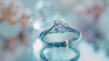 Wall Mural - Close up of engagement diamond ring Love and wedding concept soft and selective focus : Generative AI