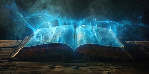 Poster - A mysterious open book with smoke emitting from it, suggesting a story or secrets being revealed
