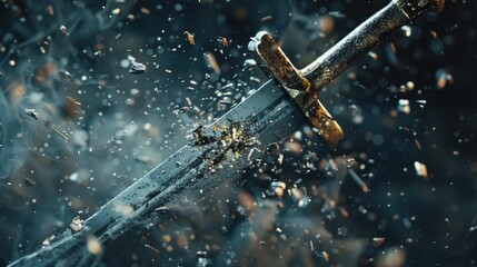 Canvas Print - Close-up shot of a knife buried in the snow with icy blue background