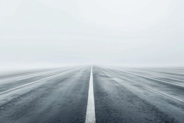 Aufkleber - A close-up shot of a wet road with a single line of white lines, perfect for use in travel or infrastructure-related contexts
