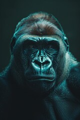 Poster - A close-up shot of a gorilla's face on a black background, great for wildlife or animal-themed designs