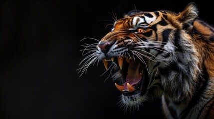 Wall Mural - Close-up photo of a tiger's open mouth, suitable for wildlife or nature-related content