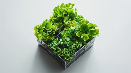 Wall Mural - Green lettuce growing in geometric cube container