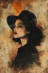 Poster - A portrait of a woman with a hat, providing a brief description and suggesting possible uses such as editorial content or personal portfolios
