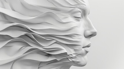 Poster - Abstract white sculpture of a womans face on a white background