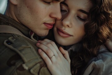 Poster - A romantic moment captured between two people holding each other tightly
