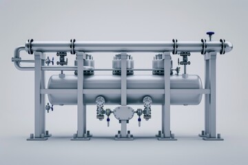 Sticker - Close-up view of various pipes and valves arranged on a clean white surface