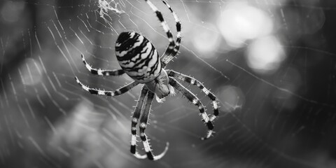 Canvas Print - A close-up shot of a spider sitting in the center of its intricate web