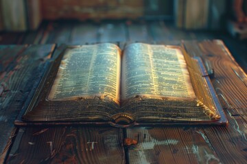 Poster - An open book resting on a wooden table, perfect for academic or educational use